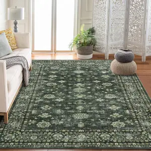 GARVEE Area Rug 5'x7' Indoor Vintage Living Room Carpet Washable Distressed Rug Green Floral Bedroom Retro Accent Throw Rug Office Dining Room Nursery