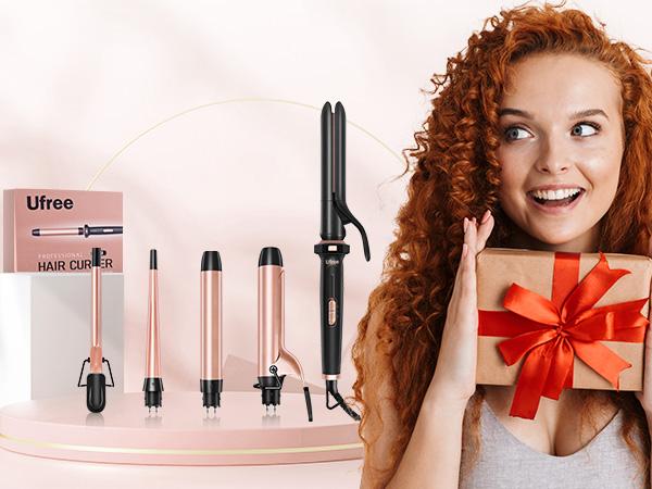 Ufree 5 in 1 Curling Iron with Interchangeable Ceramic Barrels, Curling Wand Set with Flat Iron Hair Straightener, Instant Heating Hair Styling Tool, Hair Curler, Women Gifts Comfort