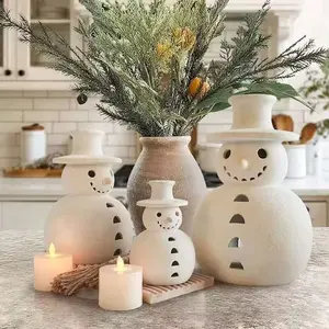 Vintage Resin Snowman Christmas Decoration, Desktop Holiday Winter Atmosphere Ornament, Unique Home Indoor Outdoor Decor