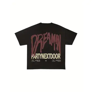 [100% cotton]Men's PartyNextDoor Vintage Concert T-Shirt - Heavyweight PND & Dreamin Lettering Print, Round Neck Casual Streetwear Tee Suitable for Concerts and Daily Wear - Iconic Artist Merchandise