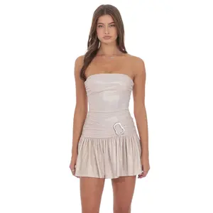 Metallic Embellished Strapless Dress in Rose Gold