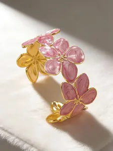 Romantic Colorful Enamel Flower Shape Stainless Steel Bangle Bracelet, Perfect for Weddings & Travel, Ideal Valentine's Day Gift for Her