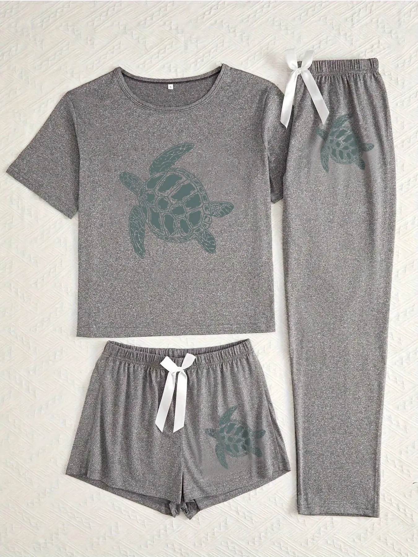 Turtle Three-Piece Home Wear Loungewear Set, Casual Loose-Fitting Cartoon Pattern, All Seasons Comfortable Sleepwear Pajama, Ideal for Daily Use