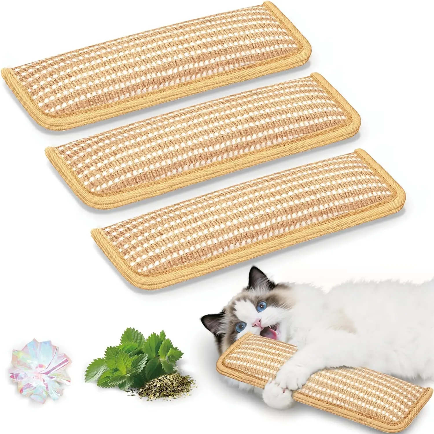 3 Pack Cat Toys, Organic Catnip Toys , Interactive Sisal Cat Kicker Toy, Cat Chew Toy Pillow for Indoor Scratching & Chewing Fun