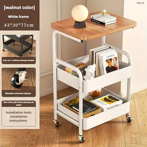 Portable Three-Tier Storage Cart, Wooden Top, Durable Carbon Steel Frame, Wheelbarrow Design, Ideal for Home & Office Use