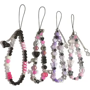 4 count Cute Phone Charms Beaded Phone Strap Aesthetic Y2K Cell Phone Keychain Cute Bear Butterfly Heart Cool Phone Charm for Phone Bag Keychain Airpods Camera Pendants Decor