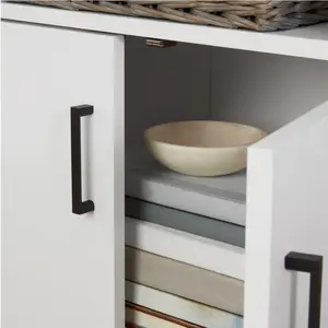 Traditional 5 Shelf Bookcase with Doors, Soft White Finish