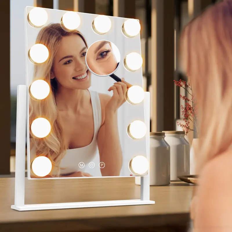 Dirket NEW ARRIVAL Metal LED Dimmable Adjustable Lighted Vanity Mirror - 3 Color Modes, 12 Bulbs, Detachable 5X Magnification, Smart Touch Control, 360° Rotation, Durable White Elegant Design, Ideal Gift for Christmas, Anniversary