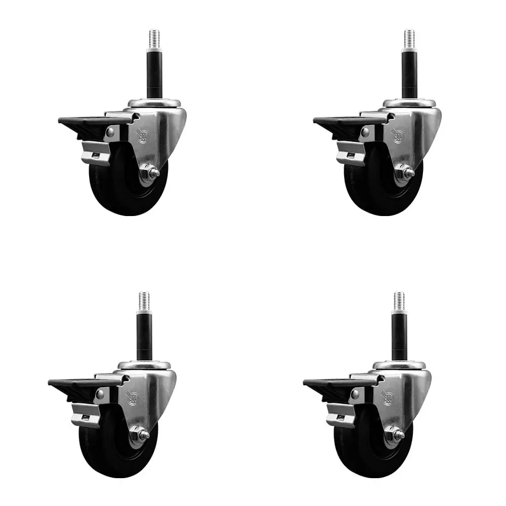 Service Caster SCC-EX20S3514-PHR-PLB-34-4 Phenolic Swivel Expanding Stem Casters (Set of 4 with Posi Lock Brakes), 3.5x1.25 in Black Wheels, 0.75 in Diameter Stems, Heat-Treated Ball Bearing Raceway, 1200 lbs Capacity for Shop Projects, Work Tables