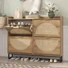 Vabches Rustic Rattan-Wood Freestanding Shoe Storage Rack - Narrow Organizer with Flip-Open Access, Display Riser, Plant & Key Shelf, Metal Legs, Rustic Oak Finish, 25kg Capacity, for Beauty & Household Items, Entryway Indoor Furniture