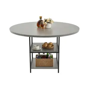 VEVOR Round Dining Table, 47 inch Wood Table for 4-6 Person, Modern Circle Dinner Furniture, Leisure Tables with Storage Shelf and Metal Legs, for Home Kitchen Living Room, Grey (Only Table)