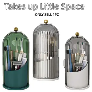 Rotating Electric Toothbrush Holder with Lid, Dustproof Toothbrush Holders Bathroom Organizer, 3 Slot Makeup Brush Storage Box, Creative Gift for Father's Day