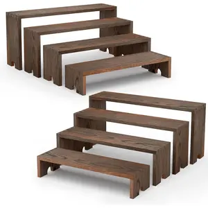 2 Set Wooden Cupcake Stand, 4 Tiered Stackable Display Risers, Farmhouse Wood Dessert Table Display Set for Party, Vendor Events, Dark Brown
