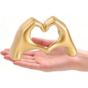 Small Heart Hands Sculpture-Gold Shelf Decor for Living Room, Love Finger Statue Modern Aesthetic Unique Accent Decor Bedroom Knick Knacks -Gifts for Wedding Christmas Birthday(Gold)
