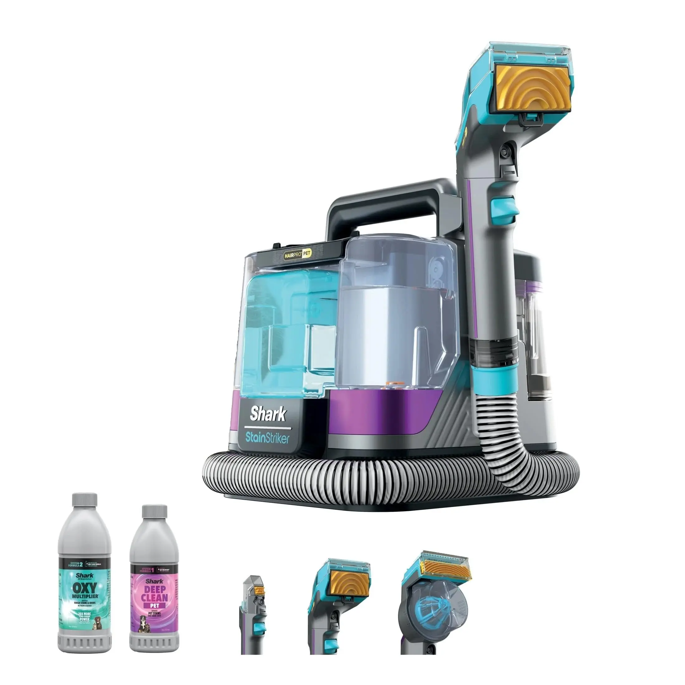 Shark PX250 StainStriker HairPro Portable Carpet, Upholstery & Area Rug Cleaner with Pet Stain & Hair Tools, Self-Cleaning, Perfect for Pets & Car Interiors, 3 Cleaning Tools & Pet Solution (Renewed)