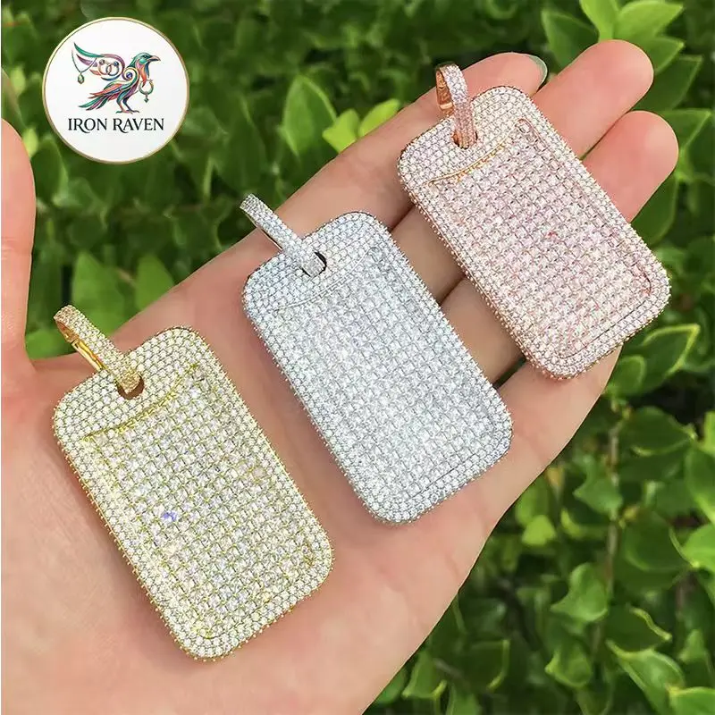 Iced Out CZ Dog Tag Pendant Necklace Fully Paved Zircon Hip Hop Streetwear Jewelry for Men Women