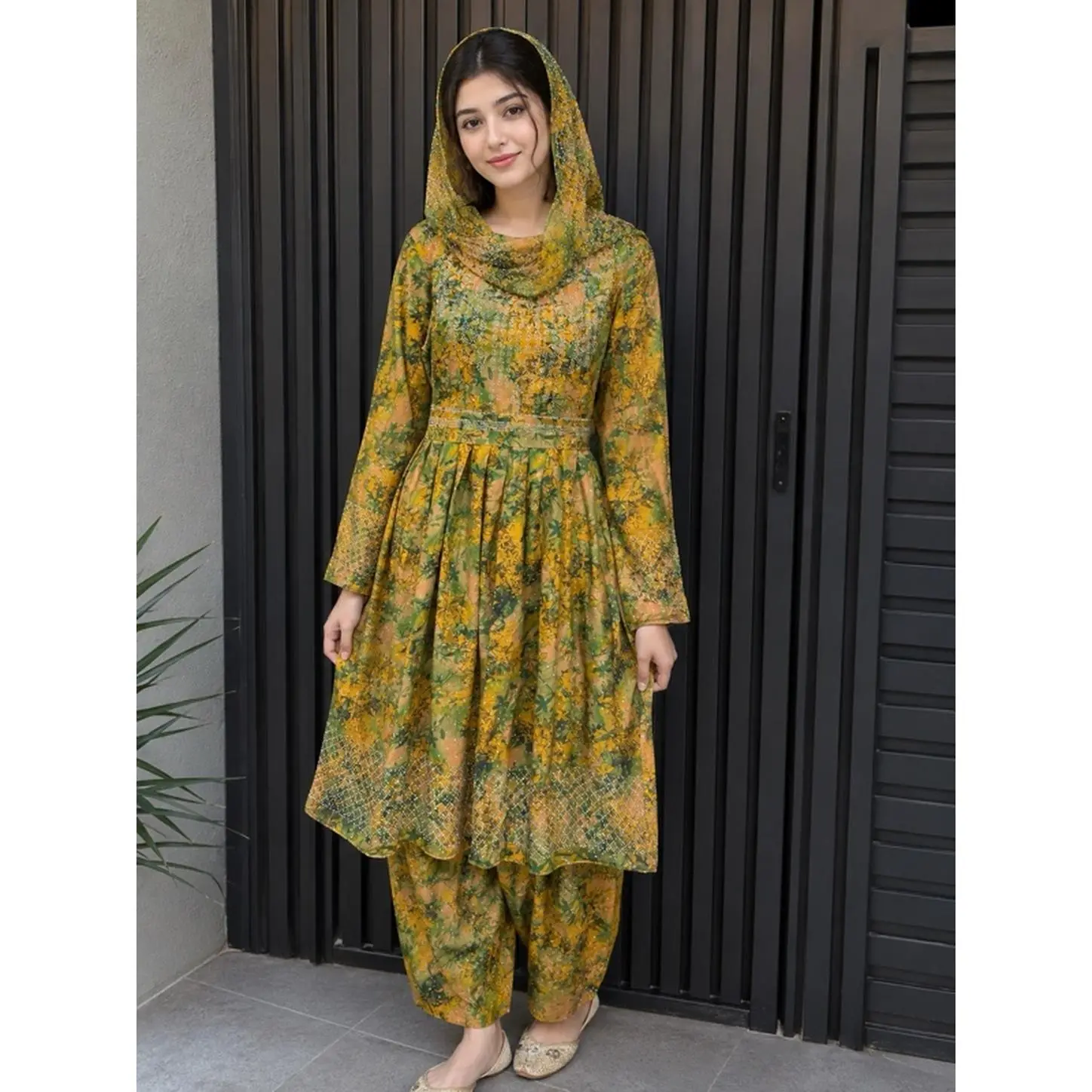 Free Size Floral Print Dress with Hooded Design Womenswear