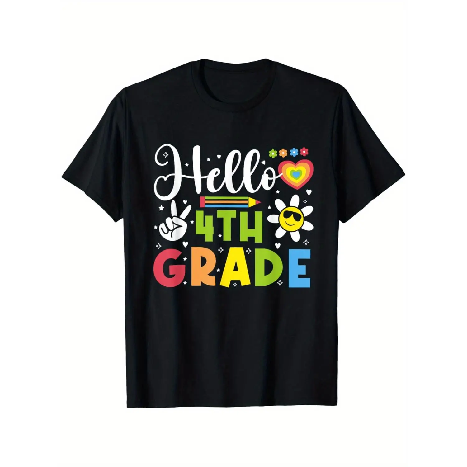 Hello Fourth 4th Grade Happy First Day Of School Girls T-Shirt for Boys Fashion Trend Bottoming Shirt Breathable, Casual Comfortable Top Streetwear Fashion Casual Summer Tee Crew Neck Short Sleeve T-Shirt Best Gift for Boy Girl