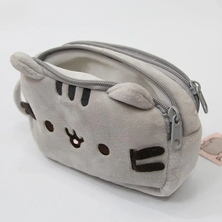 Cute Gray Cat Plush Organizer Bag - Multi-Functional Home Supplies Storage Solution, Pen Case, Makeup Bag, Outdoor Sports Clutch
