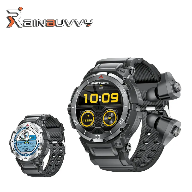 Rainbuvy GT100 Pro 1.46-inch Smartwatch TWS BT Earphones 2-in-1 NFC 100 Sports Modes Dual-Call Watch Black