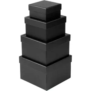 Square  Boxes with Lids Set of 4 Black  Box Assorted Sizes Nesting  Boxes for Presents Birthday Bridesmaid Wedding Valentines Christmas Party Favor Boxes