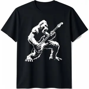 Bigfoot Playing Guitar Rock Music Band Sasquatch T-Shirt Pure Cotton Graphic Tees Menswear Top: Gifts for Men & Women