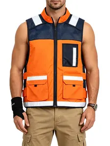 Men's Reflective Tactical Vest, Multi-Pocket Breathable Mesh Sleeveless Jacket, Casual Outdoor Photography Fishing Hiking Tank Top, Night Out Fashion Wear