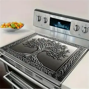 2DFlatTree Of Life Pattern Gas Stove Cooktop Panel Protector Cover, 1 Count Heat & Scratch Resistant Stove Top Protector, Multipurpose Cooktop Cover for Flat Top Oven