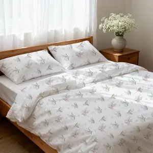 Duvet Cover Queen 3Pcs Pink Floral Bedding Set for Girls, Lily of The Valley with Butterfly and Bow Design, 1 Duvet Cover and 2 Pillowcases, Soft Breathable Microfibre Reversible