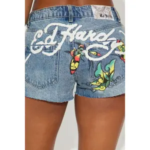 Ed Hardy Wild Flutter Cut Off Denim Shorts - Light Wash V
