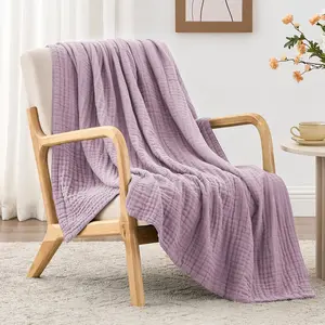 6 Layer 100% Cotton Muslin Blanket, 50"x60" Throw Muslin Blanket for Couch Bed, Lightweight and Breathable Cotton Gauze for Adult, Lavender