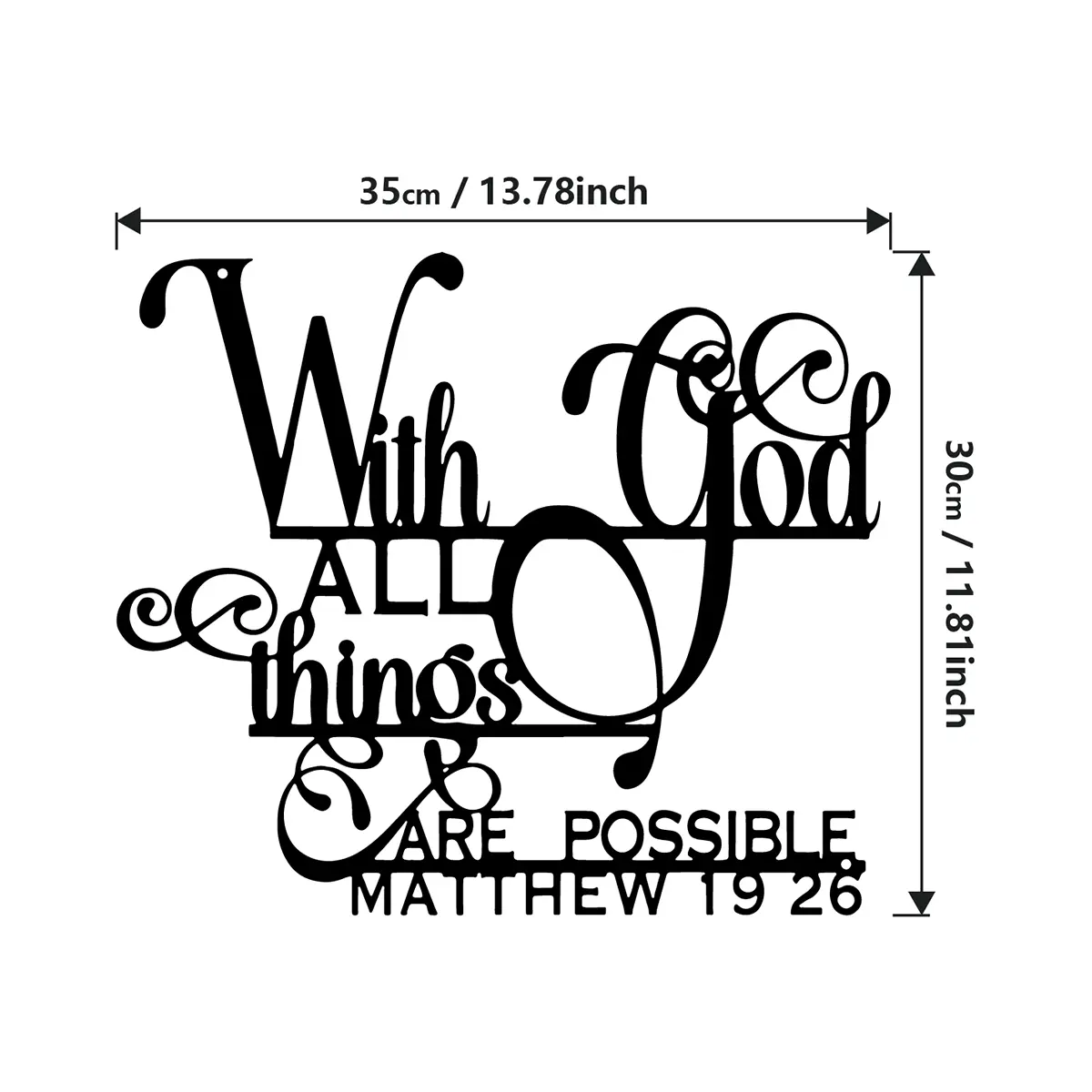 Being with God, Everything is PossibleMetal Wall Art - Matthew 19:26 Text, Suitable for Home, Living Room, Terrace or Garden Decoration, Balcony, Decorative Sculpture Handmade Wooden Catholic Crucifix Letter Cross Print Religious Ornaments