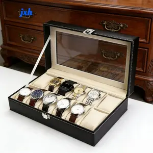Luxury 12 compartment men's watch box | Made of synthetic leather, with a flip design and multiple compartments for stable support, a large capacity watch storage box.