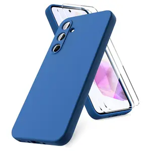 Case for Samsung Galaxy A35 5G Case, 2 Pack Tempered Glass Screen Protector, Soft TPU Liquid Silicone Case, Shockproof Rubber Silicone Gel Case Smartphone Cellphone