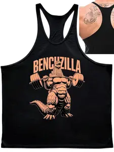 Men's Graphic Loose-Fitting Sleeveless Workout Tee, Fun Fitness Training Design, Ideal for Gym & Casual Wear, Fitness Workout Vest, Gymswear