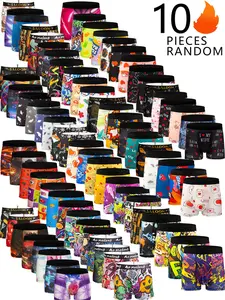 Random Color Men's All Over Print Boxer Brief, Casual Comfy Breathable Underwear for Daily Wear, Mens Underwear for All Seasons, Undergarments, Heart Print Boxers