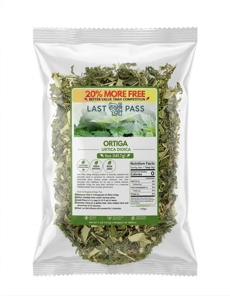 Last Pass Stinging Nettle (Urtica Dioica) Dried Leaves Tea, 5oz Traditional Loose Leaf Herbal Tea, No-Additives Natural Packaged Herb Beverage