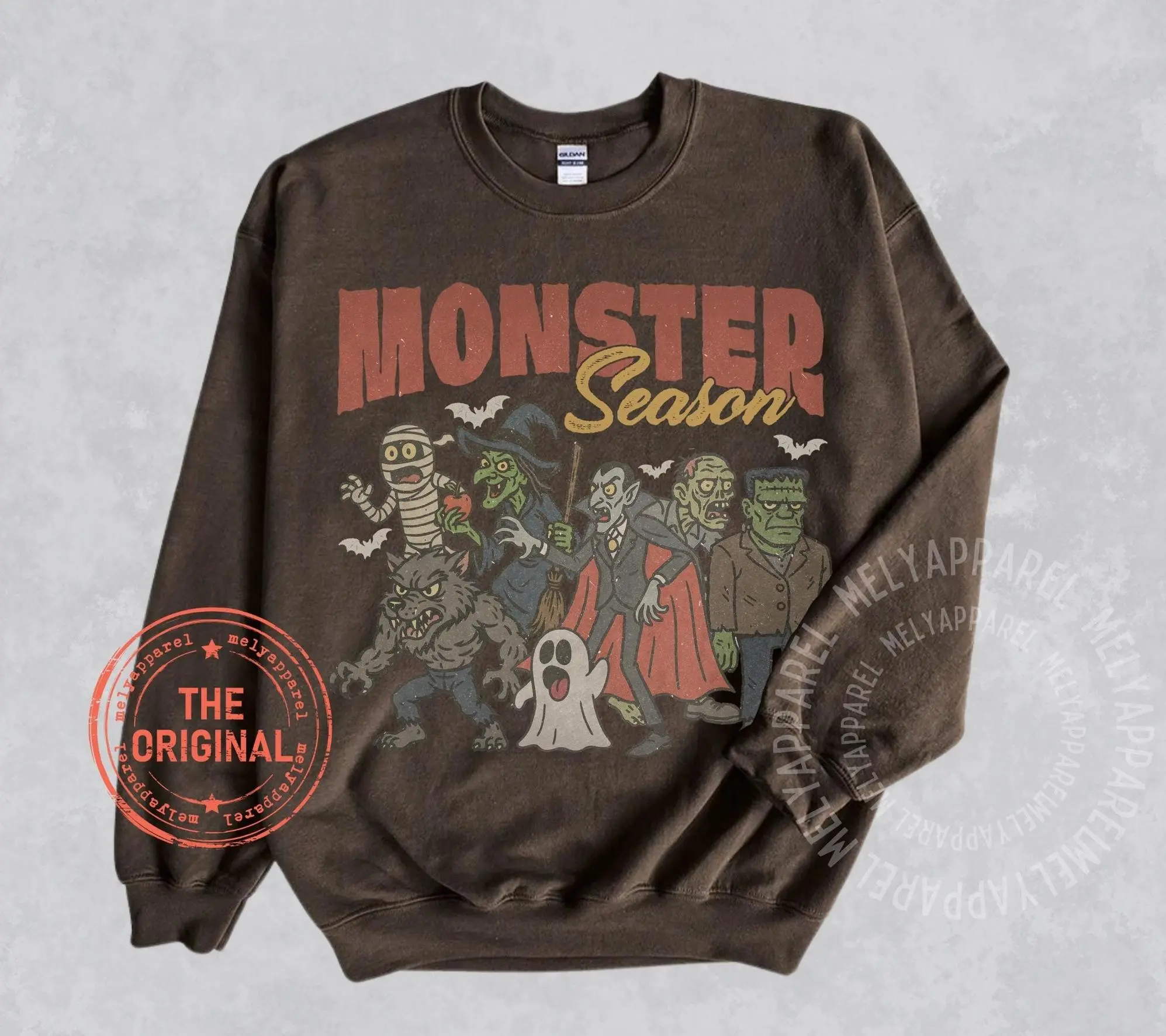 Retro Halloween Sweatshirt Monsters Sweater Horror Movie Vintage Graphic Spooky