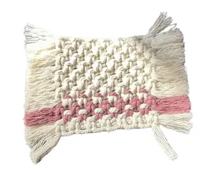 Cream with a antique rose stripe macrame mug rug