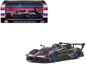 Pagani Zonda Revo Barchetta Carbon with Red, White, and Blue Stripes 1/64 Diecast Model Car by CM Model