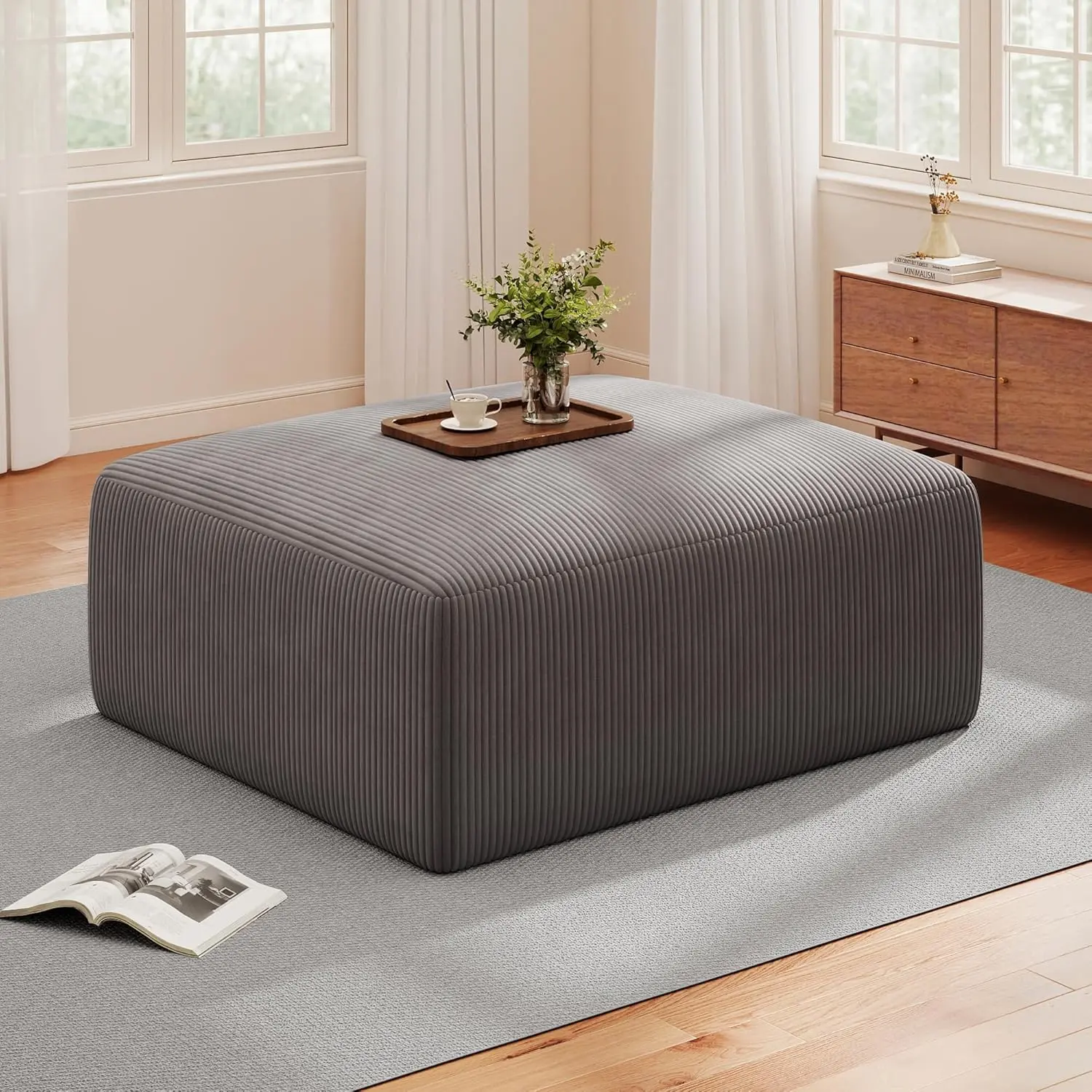 40" Oversized Backless Modular Corduroy Ottoman Pouf - Boneless DIY Soft Foam Filled Footstool, No Assembly, for Living Room, Bedroom, Dorm Room, Reading Nook, Home Office sohochic