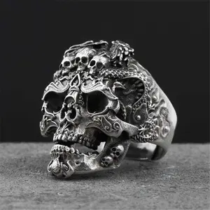 Gothic Skull Design Rings for Men,alloy Round Shape,Adjustable Men's Ring Exquisite Jewelry Daily Outfit Decor Men Jewelry  Skeleton Cocktail Party Ring Mens Signet Rings,Father's day gifts idea,Dad gift
