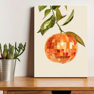 1 Count Wooden Framed Canvas, Orange Disco Ball Poster, Modern Art Home Poster, Fashion Decoration, Living Room And Bedroom Decoration, Office Mural, Ideal Gift, High Definition, Waterproof, Art, Canvas Art Wall