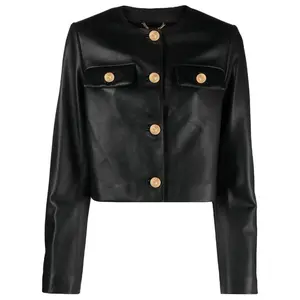 Elvara Luxe Iconic Cropped Black Leather Jacket