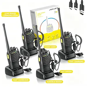 JUCJET 4-Pack Walkie Talkies Long Range with Type-C Charging Dock & Headsets, One-Click Pair 2-Way Radios for Camping Road Trip Business Security, US Stock