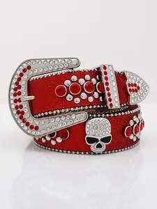 1pc Luxurious Western Cowboy Party Belt Buckle, Rhinestone Decorative PU Alloy Clasp, Unisex Waistband for Daily Use, Nightclub Rock Street Style