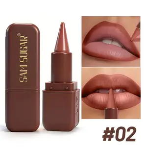 1pc SAM SUGAR Chocolate Matte Lipstick, 6 Colors Long-Lasting Waterproof Lip Stick, Smooth Velvet Lip Tint for Daily & Party Makeup
