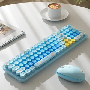 MOFii 1 Set Blue Bear Wireless Keyboard and Mouse Combo, Aesthetic Desk Essential for Students, 2.4G Plug and Play, Compatible with Laptop & Desktop, US Qwerty (Battery Not Included)