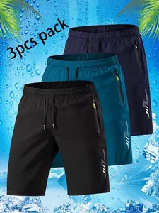 Men's Summer Casual Shorts Set, Quick-Dry Beach Shorts with Zipper Pockets, Elastic Waist Lightweight Fitness Running Shorts, Sport Shorts