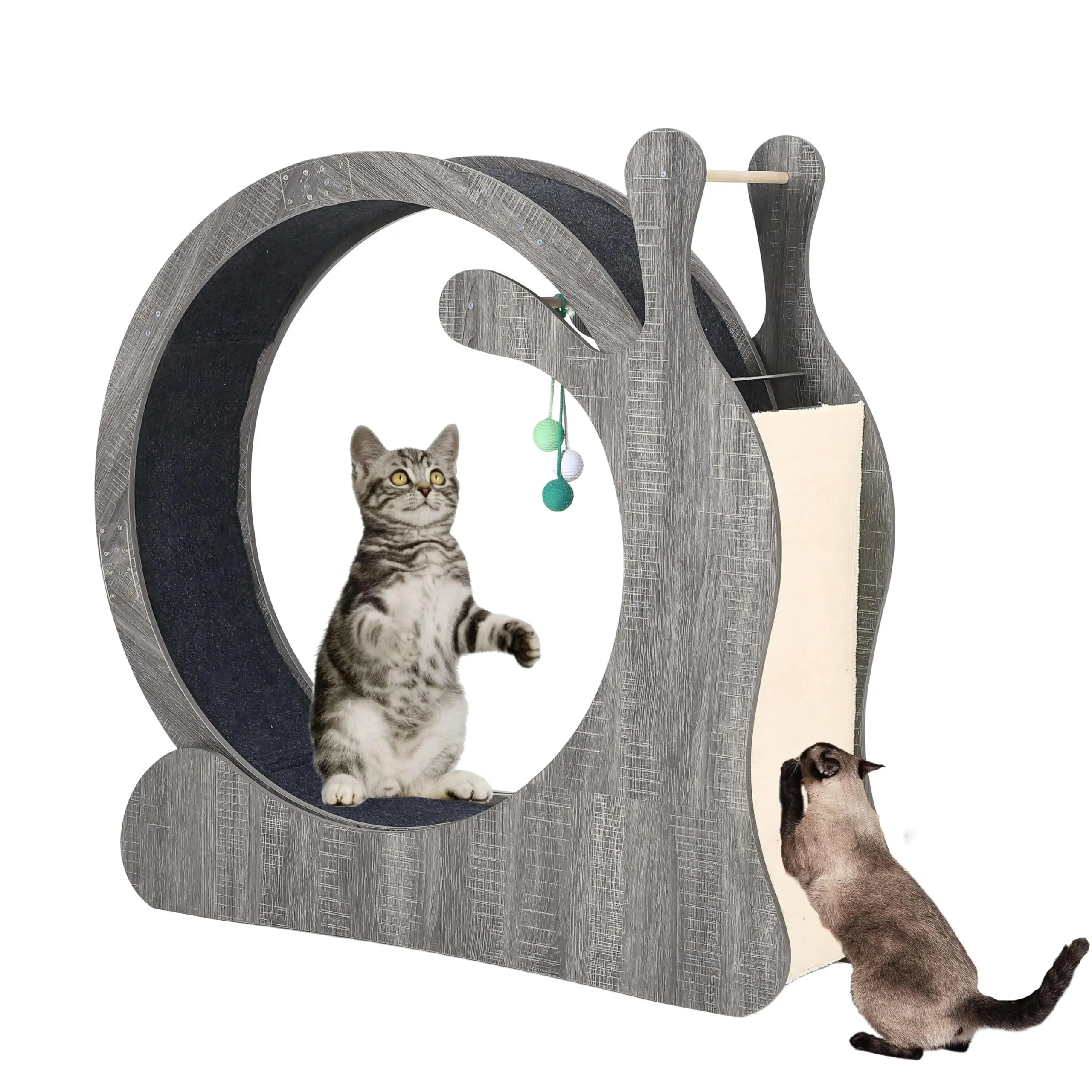 GARVEE Large Cat Running Wheel, Cat Wheel for Indoor Cats 33.5" Inner Diameter Wood Pet Treadmill with Scratching Board and Playing Balls Quiet Cats Wheel Exerciser Grey